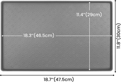 Ptlom Pet Placemat - Silicone Food & Water Mat for Dogs & Cats | Grey, 18" x 12" Size