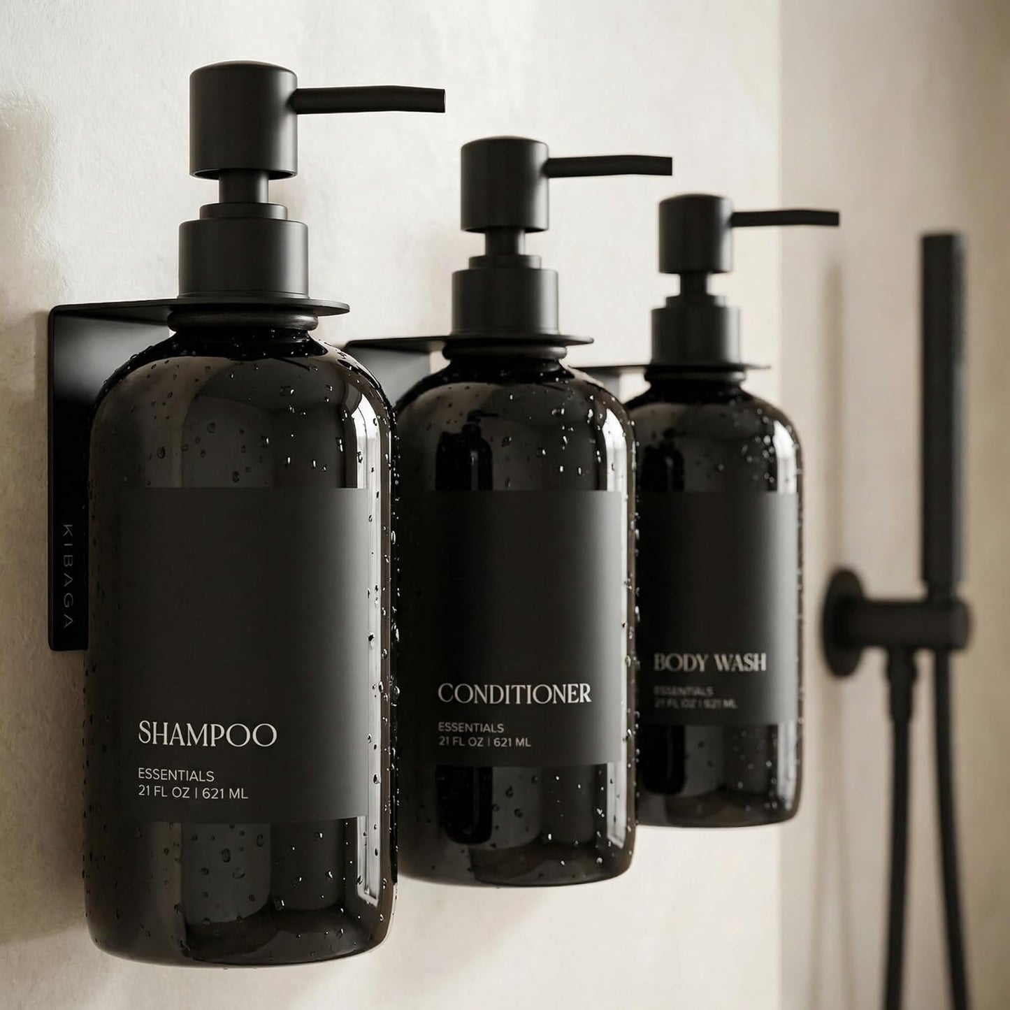 Stylish Shampoo & Conditioner Dispenser Set - Modern Wall-Mount 21oz Soap Bottles with Labels