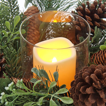 Skiennix 18-Inch Artificial Greenery Wreath - Rustic Christmas Decor with Detachable Glass Holder