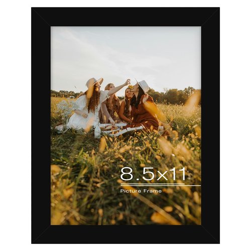 Frametory, 8.5x11 Picture Frame - Solid Wood -Black Molding - Tempered Glass Front, Portrait, Wall Gallery Frame (Black, 1 Pack)