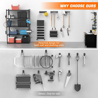 TORACK 24 PCS Garage Storage Hooks - Wall Mount Tool Organizer for Garden Tools, Ladders & More