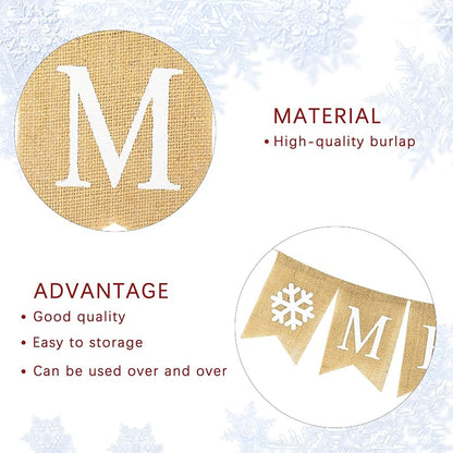 Merry Christmas Burlap Banner Set - 16 Pcs Pre-Assembled Snowflake Garlands