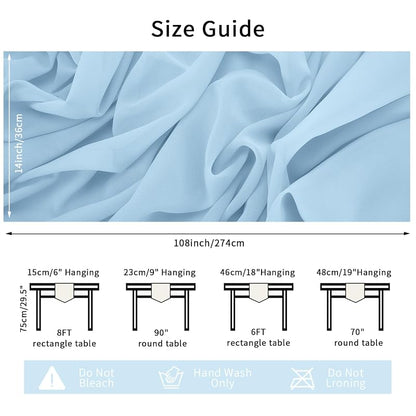 12 Pack 14x108 Inch Blue Mist Chiffon Table Runner - 9 ft for Weddings, Parties