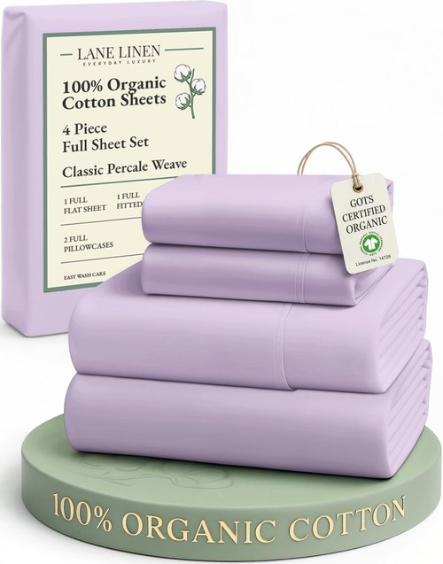 LANE LINEN 100% Organi Cotton Eco Friendly Bed Sheets Full Size, Fully Elasticized Naturally Cooling Soft & Comfy, Machine Washable Temperature Regulating Full Sheet Deep Pocket Bedding- Orchid Petal