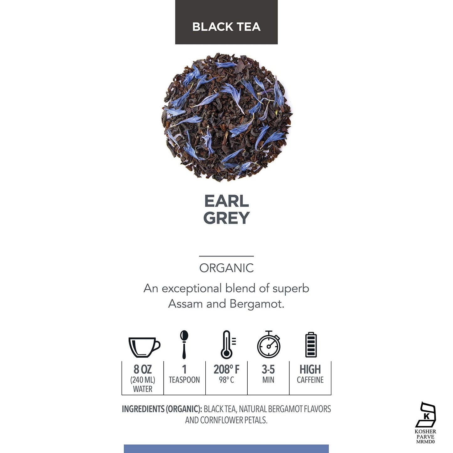 Teabloom Earl Grey Loose Leaf Tea, Updated Classic Assam Tea With Blue Cornflower Petals, Fresh Whole Leaf Blend, 3.53 Ounce Loose Leaf Tea Canister Makes 35-50 Cups