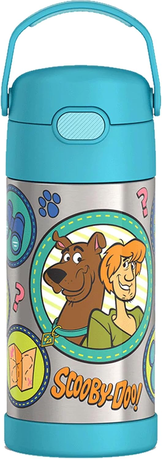 THERMOS FUNTAINER Water Bottle - 12 Ounce Kids Stainless Steel Vacuum Insulated with Straw | Scooby-Doo Design