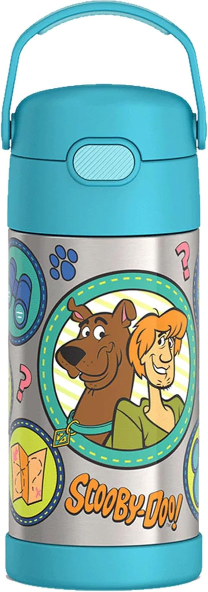 THERMOS FUNTAINER Water Bottle - 12 Ounce Kids Stainless Steel Vacuum Insulated with Straw | Scooby-Doo Design