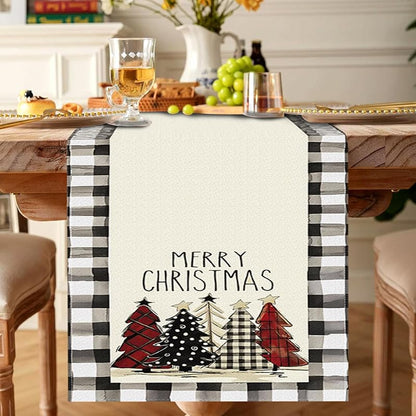 Red & White Christmas Table Runner 13x48 in - Buffalo Check Holiday Decor, 48in