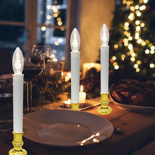 Christmas LED Window Candles - 4 Pack Battery Operated with Timer | Ultra-Bright 3V Bulbs for Indoor Decor