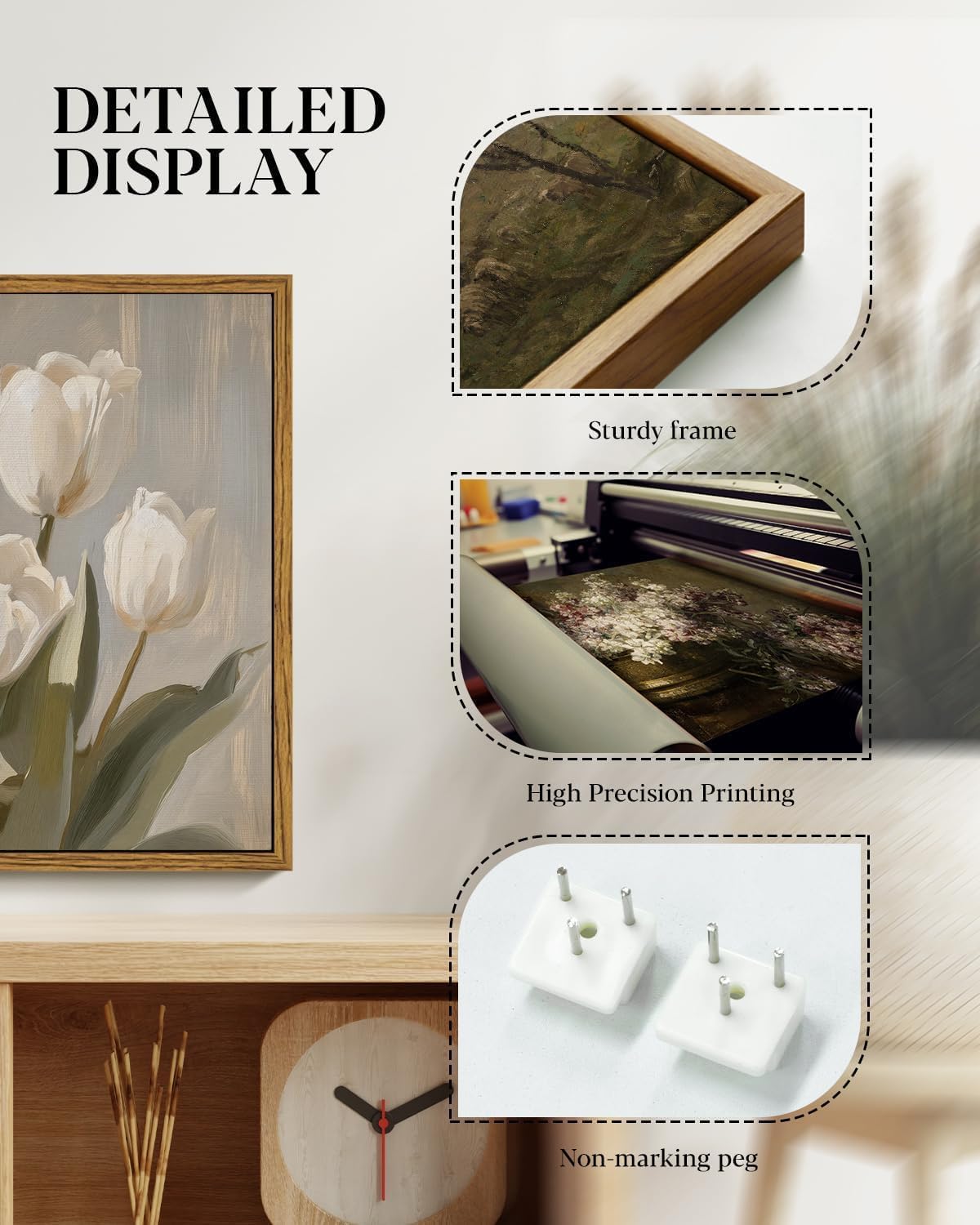MTFBWY Vintage Tulip Wall Art - Sturdy Framed Botanical Canvas Print | Antique Flower Oil Painting, 8x10 Inch