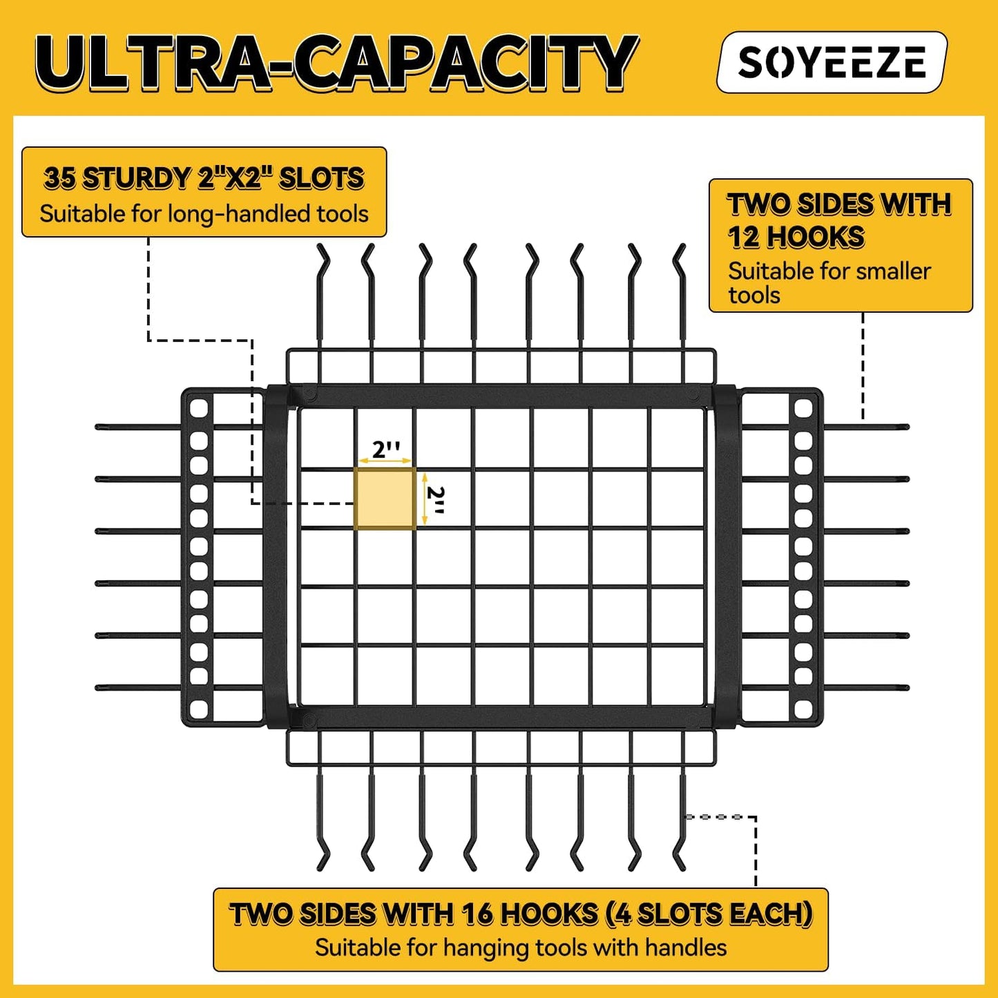 SOYEEZE Garden Tool Organizer - Heavy-Duty 3-Tier Tool Rack with Lockable Wheels | Holds 35 Tools
