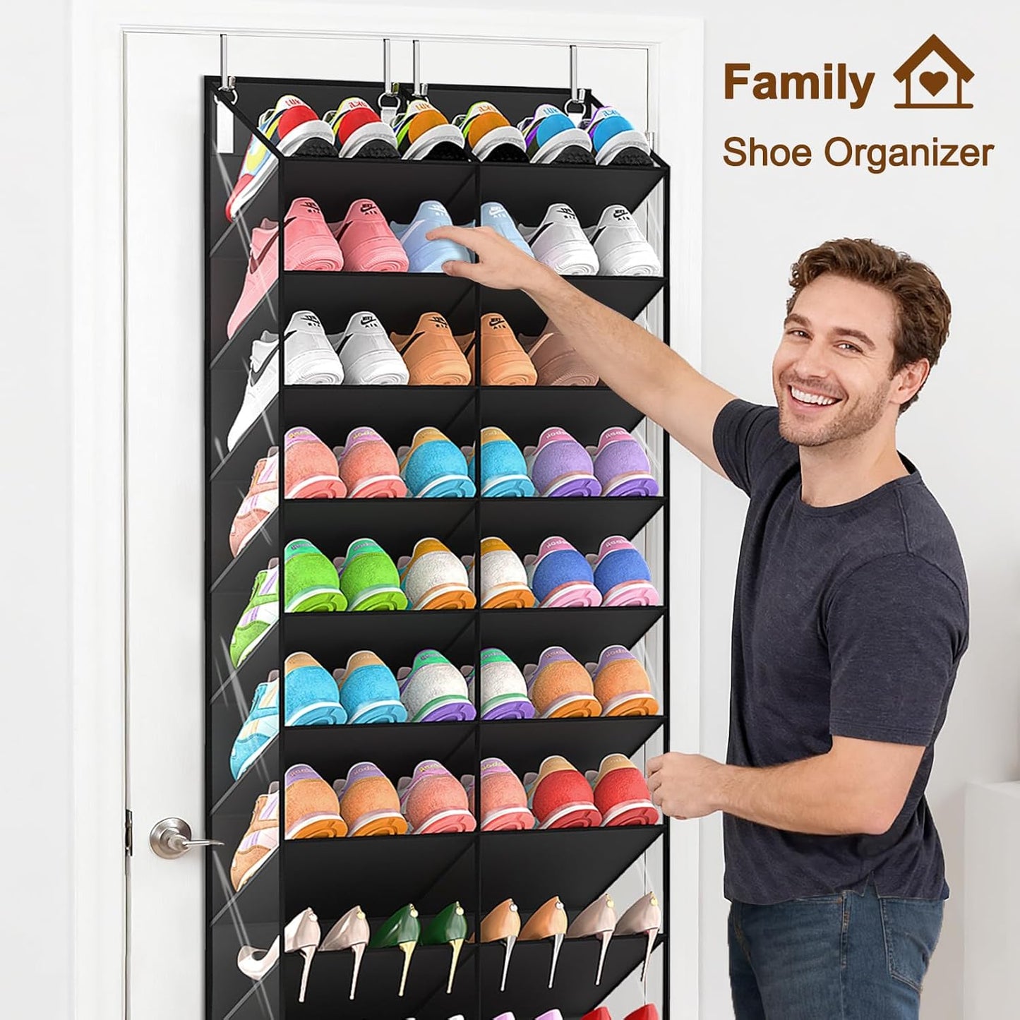 UVIAHOMI Over The Door Shoe Organizer - 10-Tier Clear Pocket Storage for Sneakers, Boots & Heels - Black