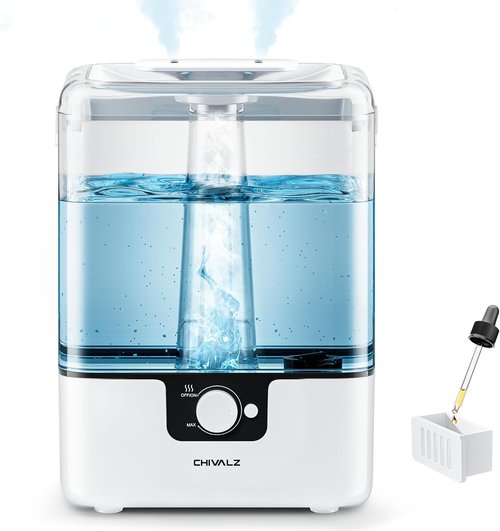 CHIVALZ 6L Cool Mist Humidifier - Quiet 26dB Top Fill Design for Bedroom & Baby | 50H Run Time, White