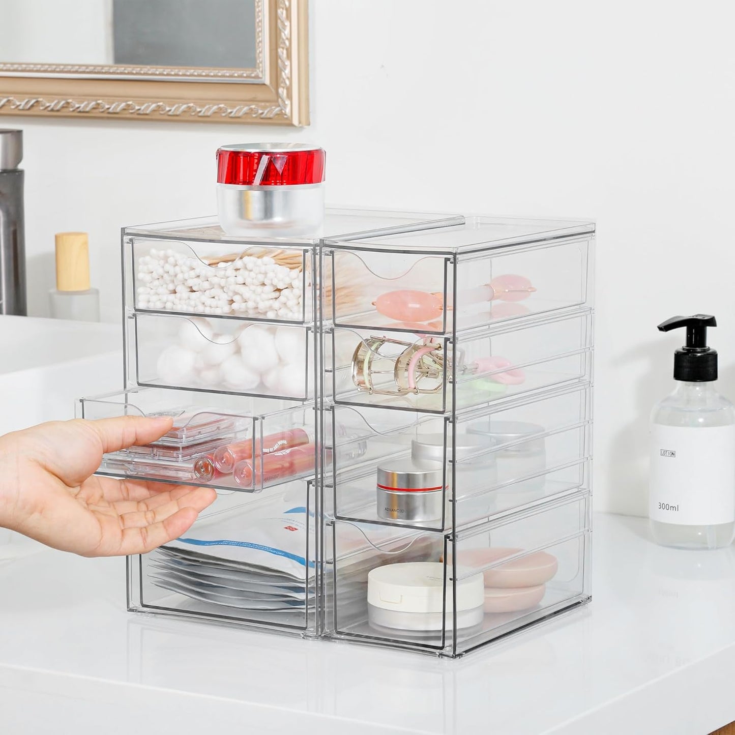 Vtopmart Acrylic Organizer - 8 Drawer Clear Makeup Storage | Dustproof Desk Organizer for Office & Crafts