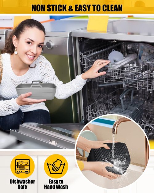 Bella Collapsible Air Fryer Silicone Liners - Reusable Non-Stick Baking Basket Insert | 2-Pack, Gray & Black