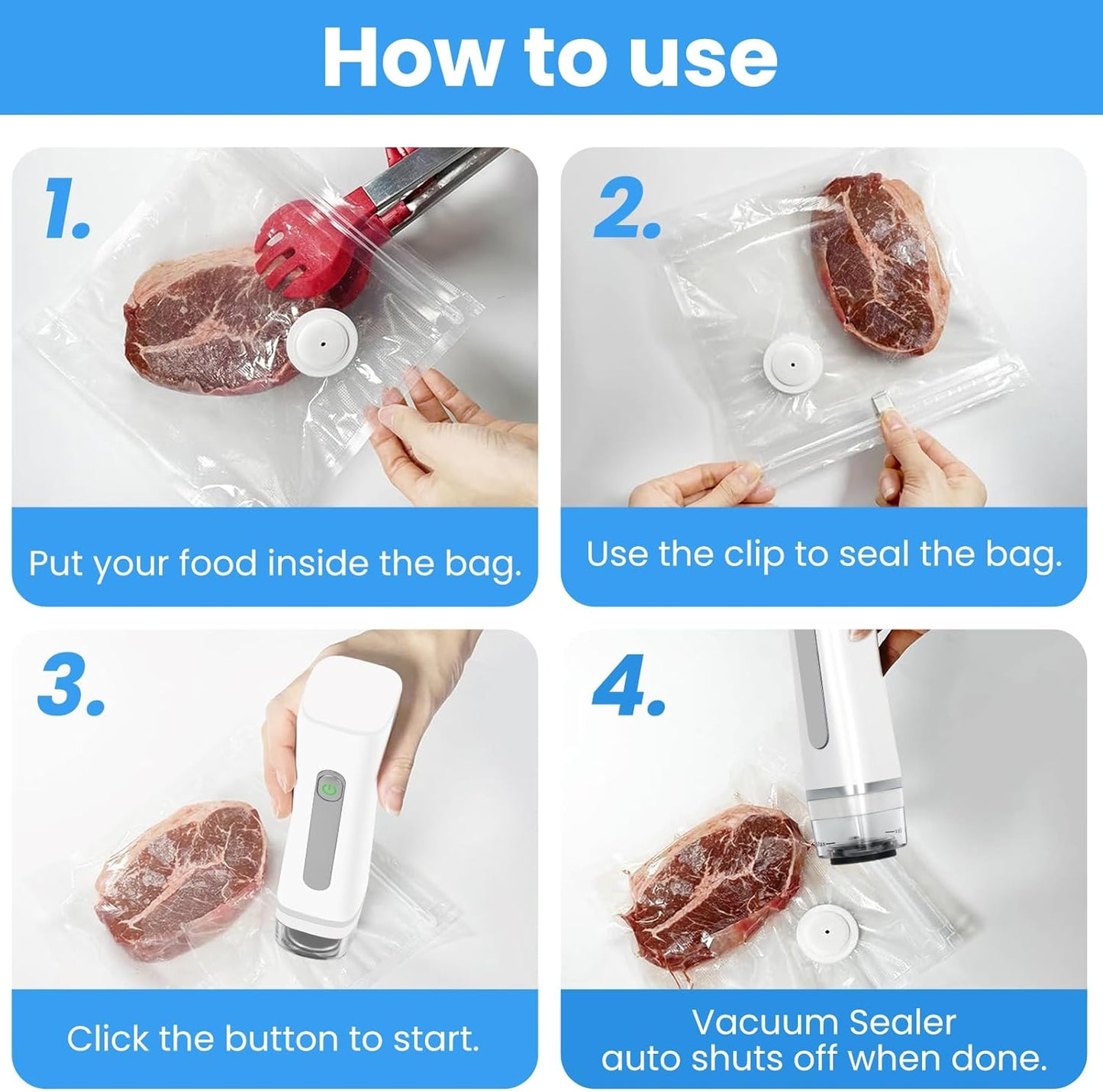 Skiennix Compact Vacuum Sealer - Handheld Design with Visible Water Tank & 30 Reusable Bags | White