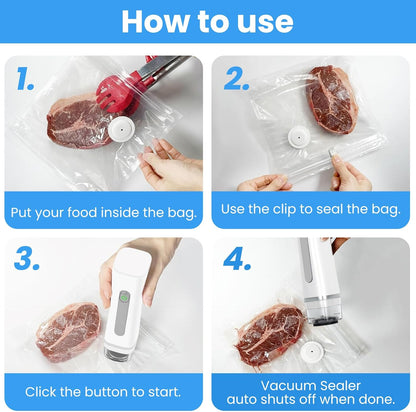 Skiennix Compact Vacuum Sealer - Handheld Design with Visible Water Tank & 30 Reusable Bags | White