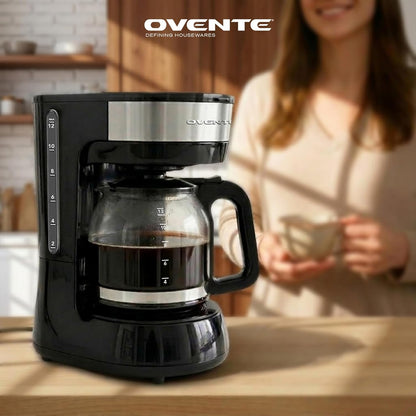 OVENTE 12-Cup Drip Coffee Maker - One-Touch Operation, Anti-Drip System, Black | Borosilicate Glass Carafe