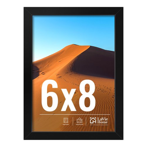 LaVie Home 6x8 Picture Frame for Wall Display, 6x8 Black Picture Frame with HD Plexiglas, 6 x 8 Frame 1 Pack, Display Frame for Vertical or Horizontal, Classic Collection