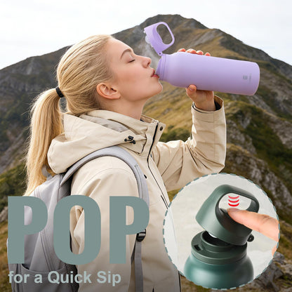 Skiennix Insulated Thermo Water Bottle - 20oz Stainless Steel Flask for Hot & Cold Drinks | Purple