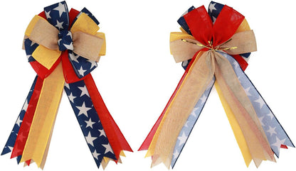 Meseey Patriotic Bow Set - Large Red & Blue Ribbon Bows for 4th of July Decorations | Holiday Wreaths