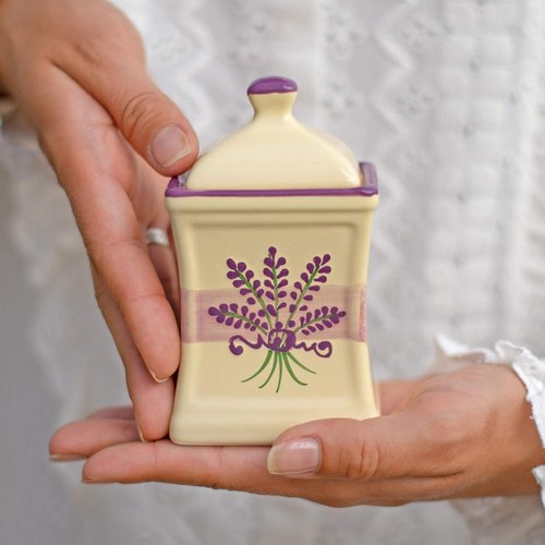City to Cottage Ceramic Kitchen Herb & Spice Storage Jar - 5.3oz/150ml, Cream Lavender Floral Design