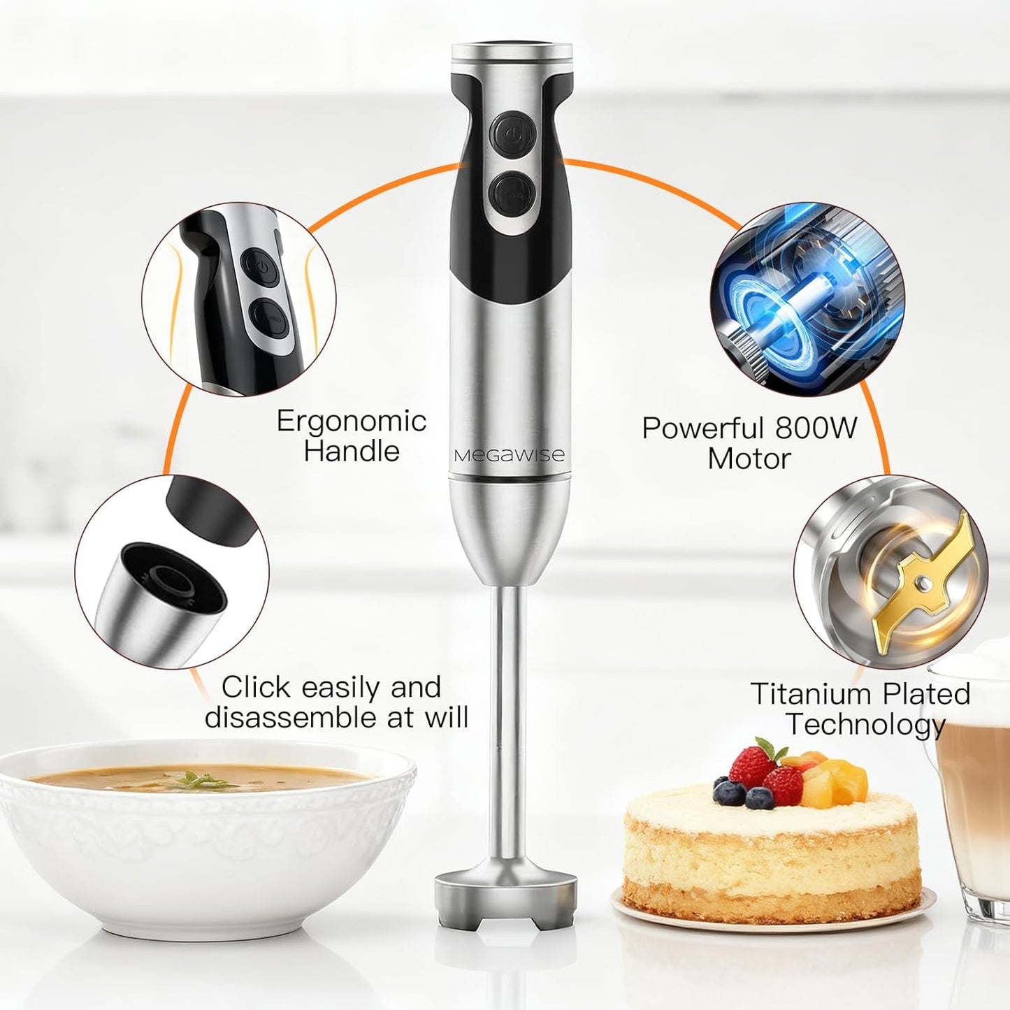 Skiennix 3-in-1 Immersion Hand Blender - Powerful 12-Speed Stick Blender with Titanium Blades