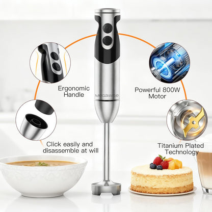 Skiennix 3-in-1 Immersion Hand Blender - Powerful 12-Speed Stick Blender with Titanium Blades