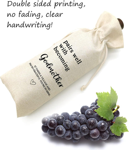 Wine Bag Gifts for Godmother, Godmother Gift, Burlap Wine Bottle Cover Gift Bag for Godmother, Godparent
