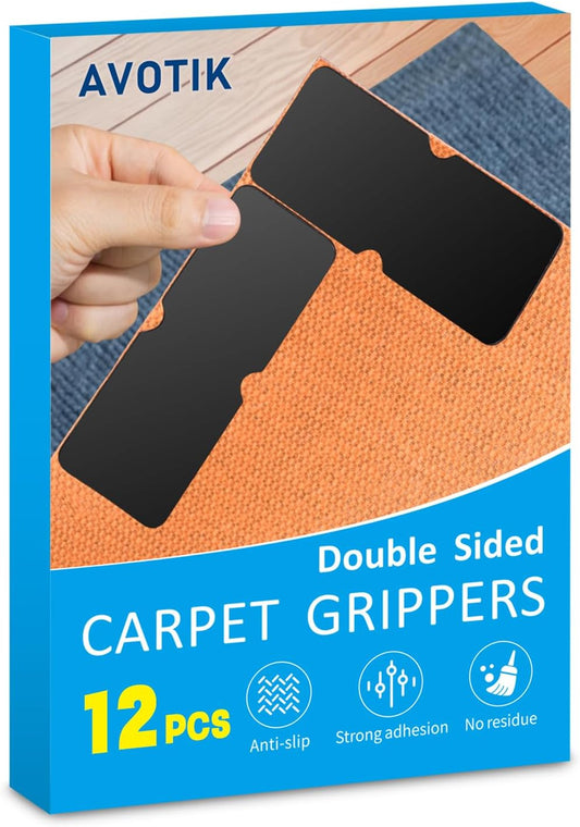 Skiennix Rug Gripper | 12 PCS No Damage Anti-Slip Tape for Hardwood Floors - Strong Hold for Area Rugs