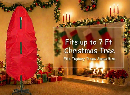 Upright Christmas Tree Storage Bag - Durable Dustproof Cover for 7 Ft Artificial Trees | Easy-Use Red Holiday Storage