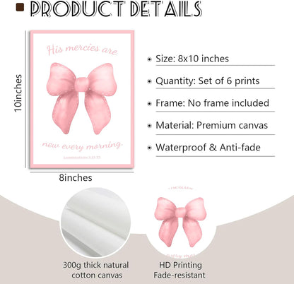 Skiennix Pink Bible Verses Wall Art - Trendy Floral Scripture Prints for Girls' Room | 8x10in Unframed