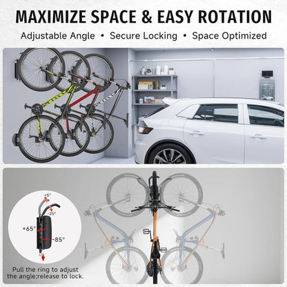 BYHUME Bike Rack | Space-Saving Vertical Wall Mount with 150° Swivel - Holds Up to 66lbs, Easy Install, 2 Pack
