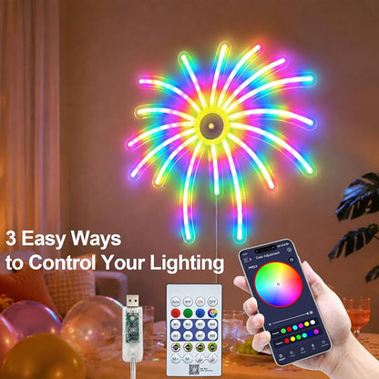 Fireworks Neon Sign LED Dimmable RGB IC Lights USB Powered for Party Decor