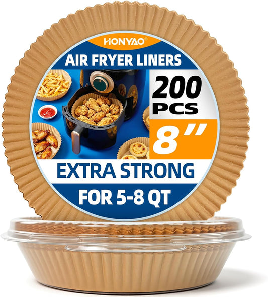 Ninja Air Fryer Liners - 200pcs 8-Inch Disposable Strong Paper for 4qt-5.5qt Baskets | BPA-Free Food Grade