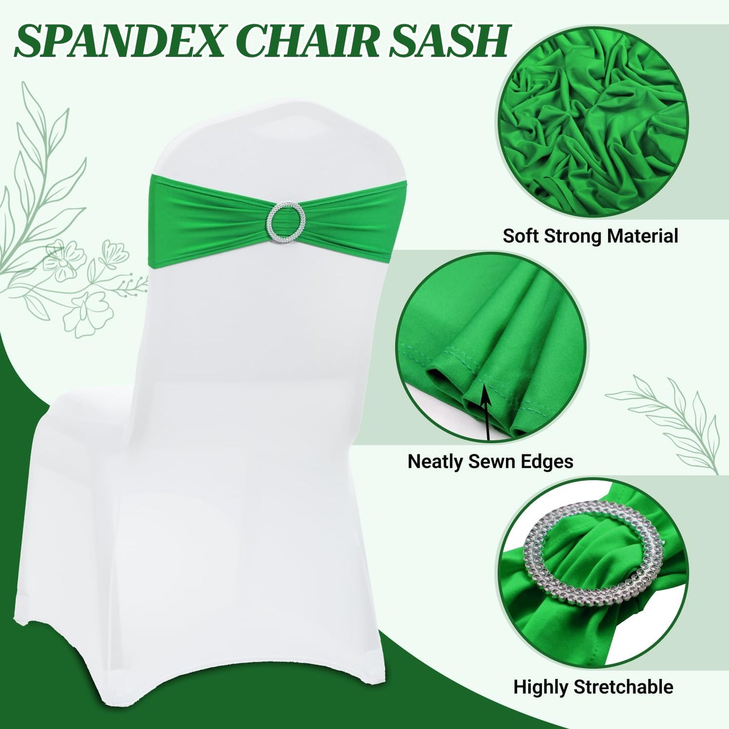 MDS Spandex Chair Sashes - Universal Fit Elastic Stretch Ties with Buckle | Pack of 25 - Light Green