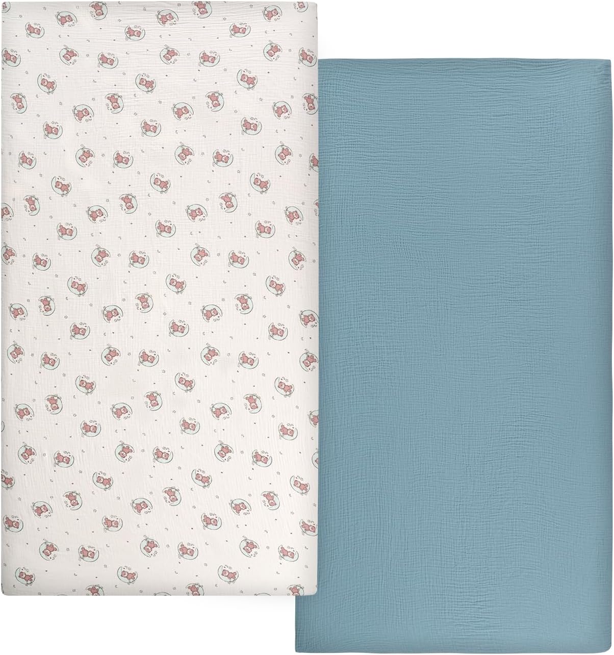 Skiennix Baby Crib Sheets - Soft Cotton Muslin, 2-Pack Neutral Colors for Boys & Girls | Fitted Toddler Bed 54 x 28 Inch