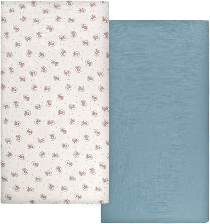 Skiennix Baby Crib Sheets - Soft Cotton Muslin, 2-Pack Neutral Colors for Boys & Girls | Fitted Toddler Bed 54 x 28 Inch