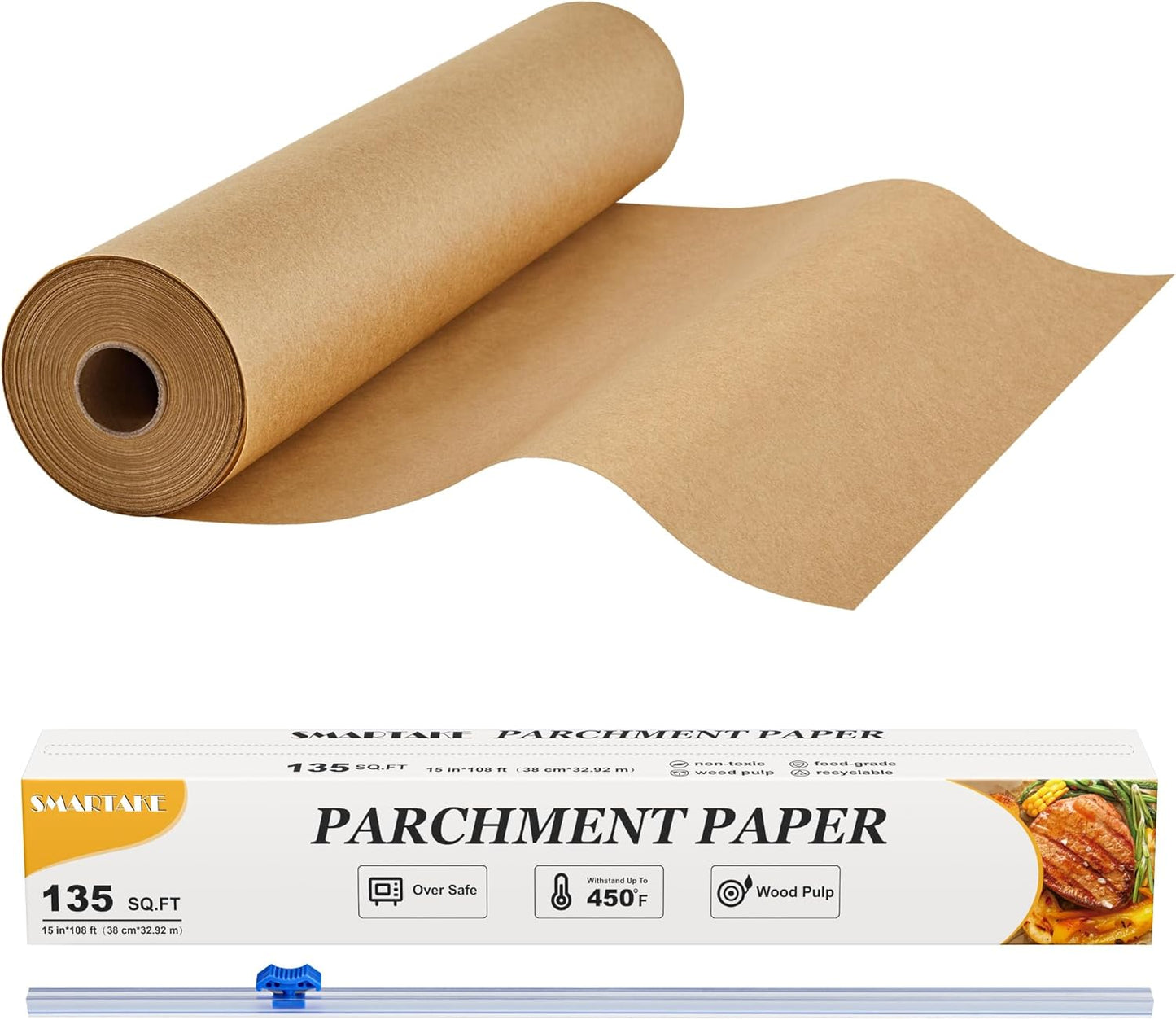 SMARTAKE Non-Stick Parchment Paper Roll - 15 in x 108 ft, Ideal for Baking, Cooking & Grilling
