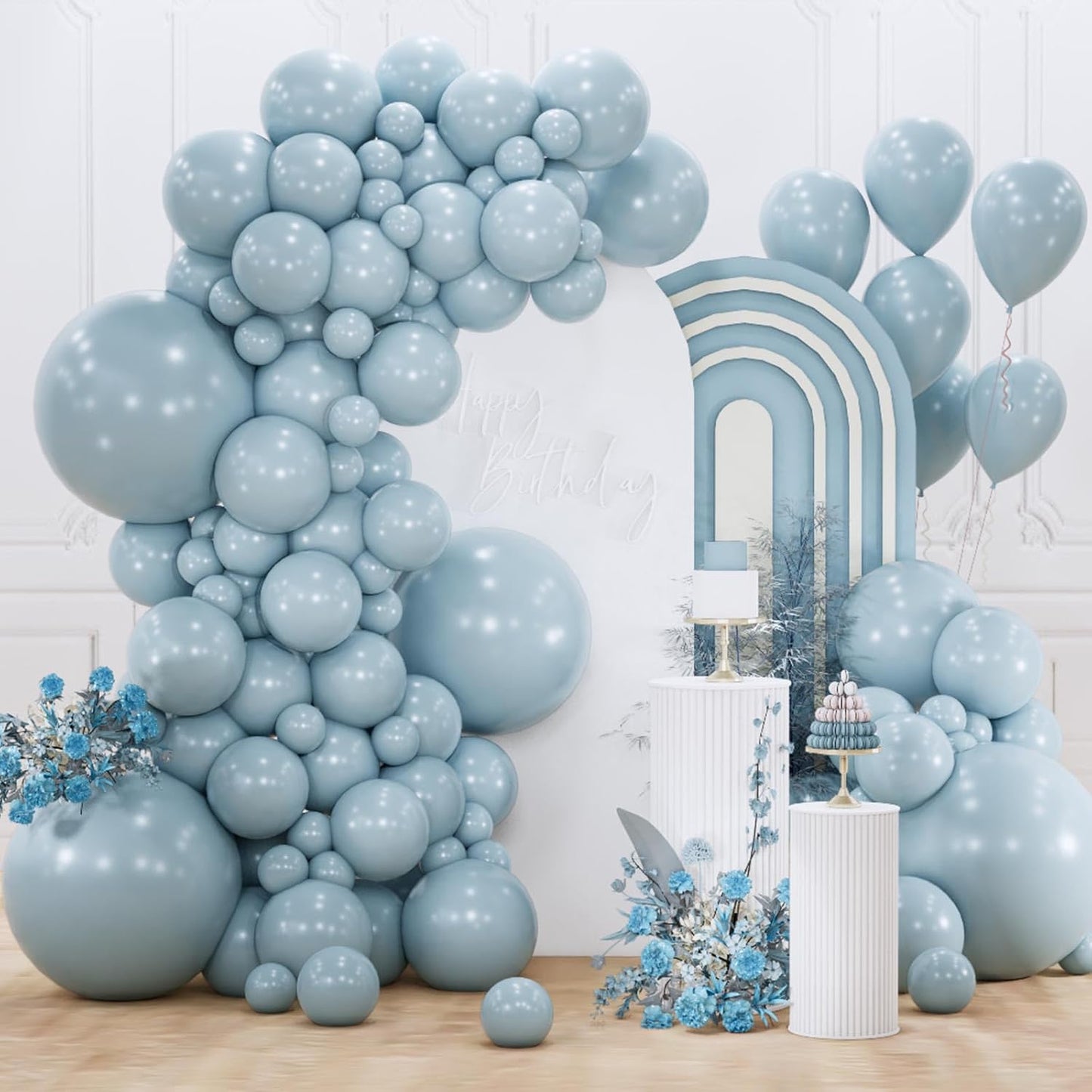 PartyWoo Dusty Blue Balloons - 155-Piece Boho Balloon Arch Kit | 18", 12", 10", 5" Sizes for Celebrations