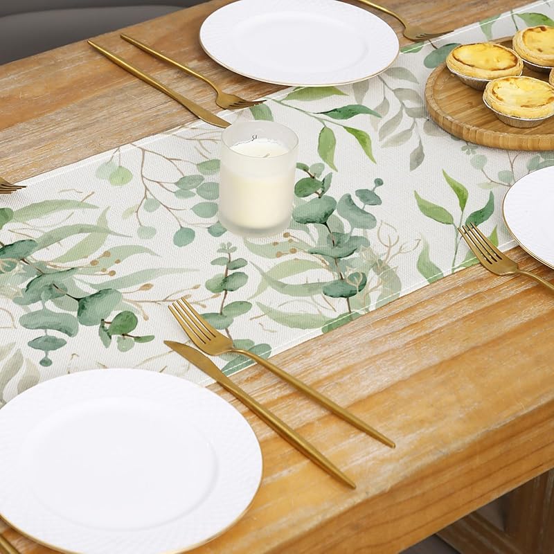 Spring Light Green Eucalyptus Table Runner 13x72in - Indoor Outdoor Decor (Variation: Light Green Eucalyptus Leaves+13"W x 72"L)