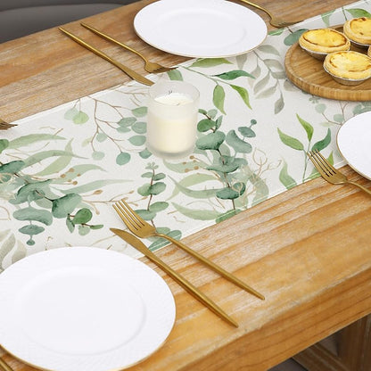 Spring Light Green Eucalyptus Table Runner 13x72in - Indoor Outdoor Decor (Variation: Light Green Eucalyptus Leaves+13"W x 72"L)