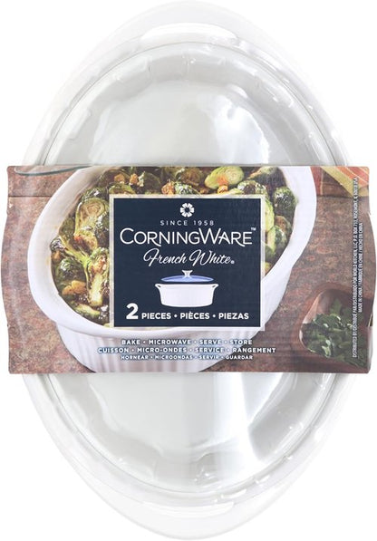 CorningWare French White Oval Casserole - 2.5 Quart with Durable Glass Lid