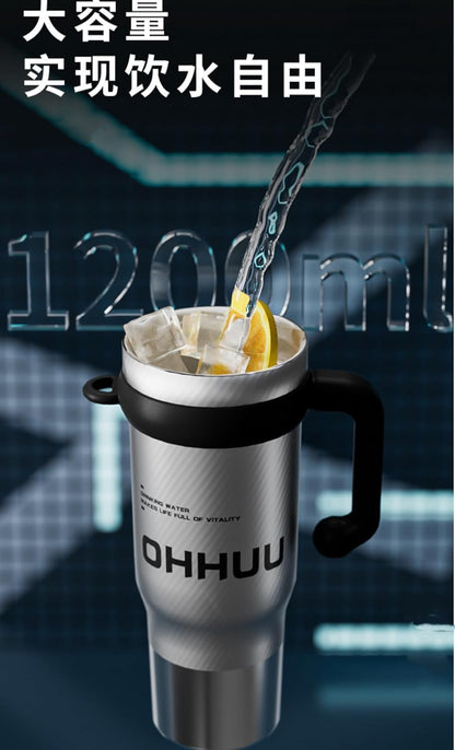 Skiennix Insulated Water Bottle - Large Capacity 316 Stainless Steel Vacuum Cup with Straw & Handle | Silver