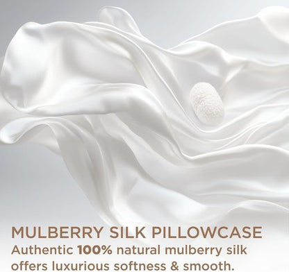 Bedsure 100% Pure Mulberry Silk Pillowcase - Cooling White Silk Case for Hair & Skin | Standard Size 20x26 Inches