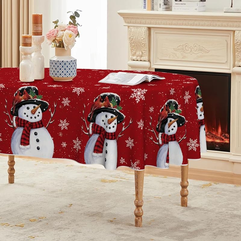 Horaldaily Christmas Tablecloth 60 x 84 Inch Oval - Red Snowman, 100% Polyester