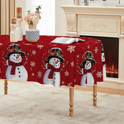 Horaldaily Christmas Tablecloth 60 x 84 Inch Oval - Red Snowman, 100% Polyester