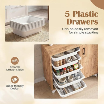 Giantex Buffet Cabinet - Stylish Sideboard with 5 Removable Drawers & Door | Wooden Coffee Bar Organizer