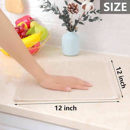 Homaxy 100% Cotton Dish Cloths - Ultra Soft, Absorbent & Quick Drying | 12x12 Inches, 6-Pack, Beige