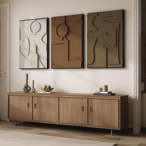 Large Framed 3D Textured Abstract Wall Art - Modern Geometric Decor for Living Room | 24x36 In